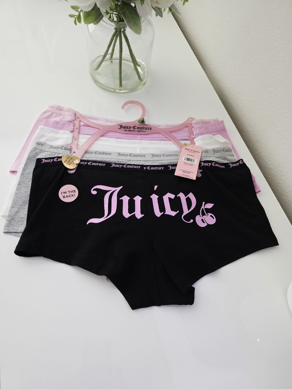 JUICY COUTURE🩷 Brand New 5-Pack Cotton Spandex Tag Free Boyshorts SIZE XL